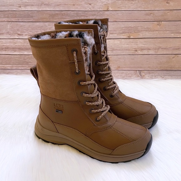 UGG Women’s Zaylee Leopard Waterproof Chestnut Leather Boots - Picture 7 of 9